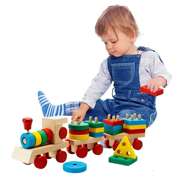 Kids Wooden Toys Stacking Train Blocks, Pull Toy Promotes Baby ...