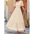 thumbnail image 6 of Women'S Summer Short Sleeve Maxi Dress Casual V Neck Hollow Out Eyelet Ruffle Swing A Line Long Dresses Cream White S, 6 of 8