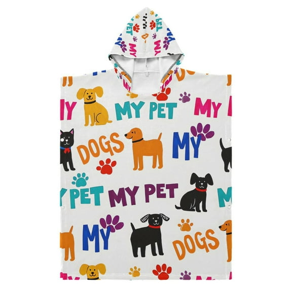 Kid Hooded Beach Towel Bath Poncho Towels Soft Absorbent Quick Dry for Boy Girl Dogs and Paw S