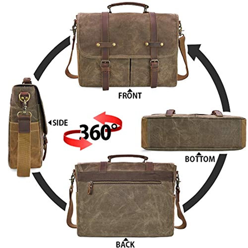 Vagarant 15 in. Vintage Cotton Wax Canvas Laptop Messenger Bag with 15 in. Laptop Compartment. Coffee Brown