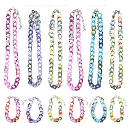 Frogsac 12 Pieces Floral Print Metal Link Chain Necklaces & Bracelets Great assortment for all ages