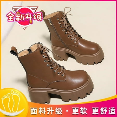 

HHH British Style Martin Boots for Women 2024 Autumn and Winter New Thick Heel 8cm Thick Bottom Increased Retro Casual Lace up Ankle Boots