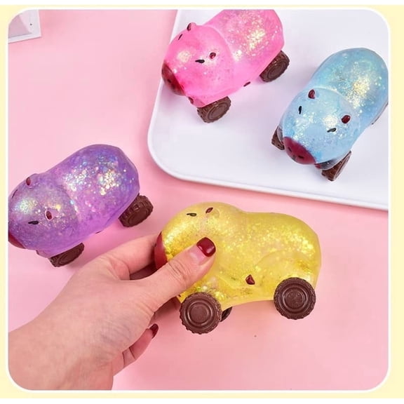 Rijanmt Capybara Glitter Animal Squeeze Ball,3.5" L Cute Capybara Stress Ball Anxiety Relief Slow Rise Adult Sensory Fidget Tool Sparkling Desk Decor,A