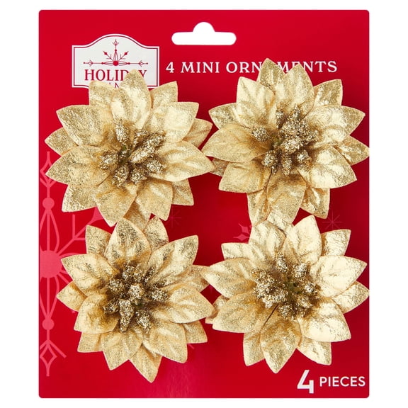 4-Count Gold Poinsettia Mini Christmas Clip Ornaments, 2.5", by Holiday Time