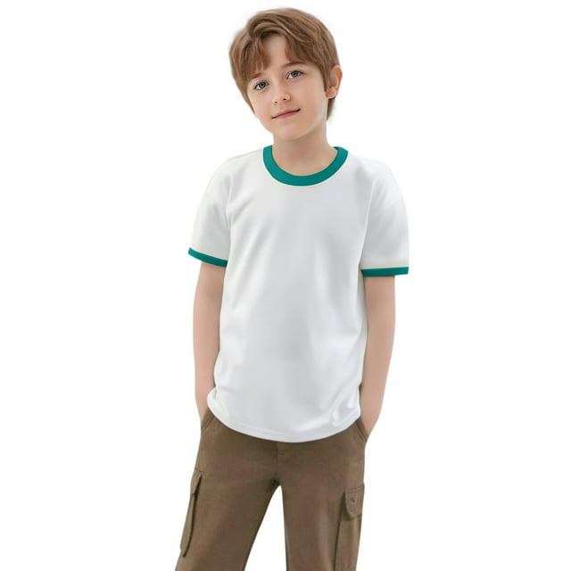 WEIYLL T-Shirts Chemises pour Garçons Patchwork de Couleurs Manches Courtes Col Rond Vêtements pour Enfants pour 6-7 Ans