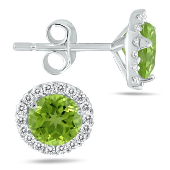 SZUL Women's 5MM Peridot and Diamond Stud Earrings in 14K White Gold