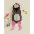 thumbnail image 3 of Newborn Baby Girls Casual Hooded Romper Sleeveless Zip Up Animal Monkey Onesie with Striped Socks 2Pcs Set, 3 of 8
