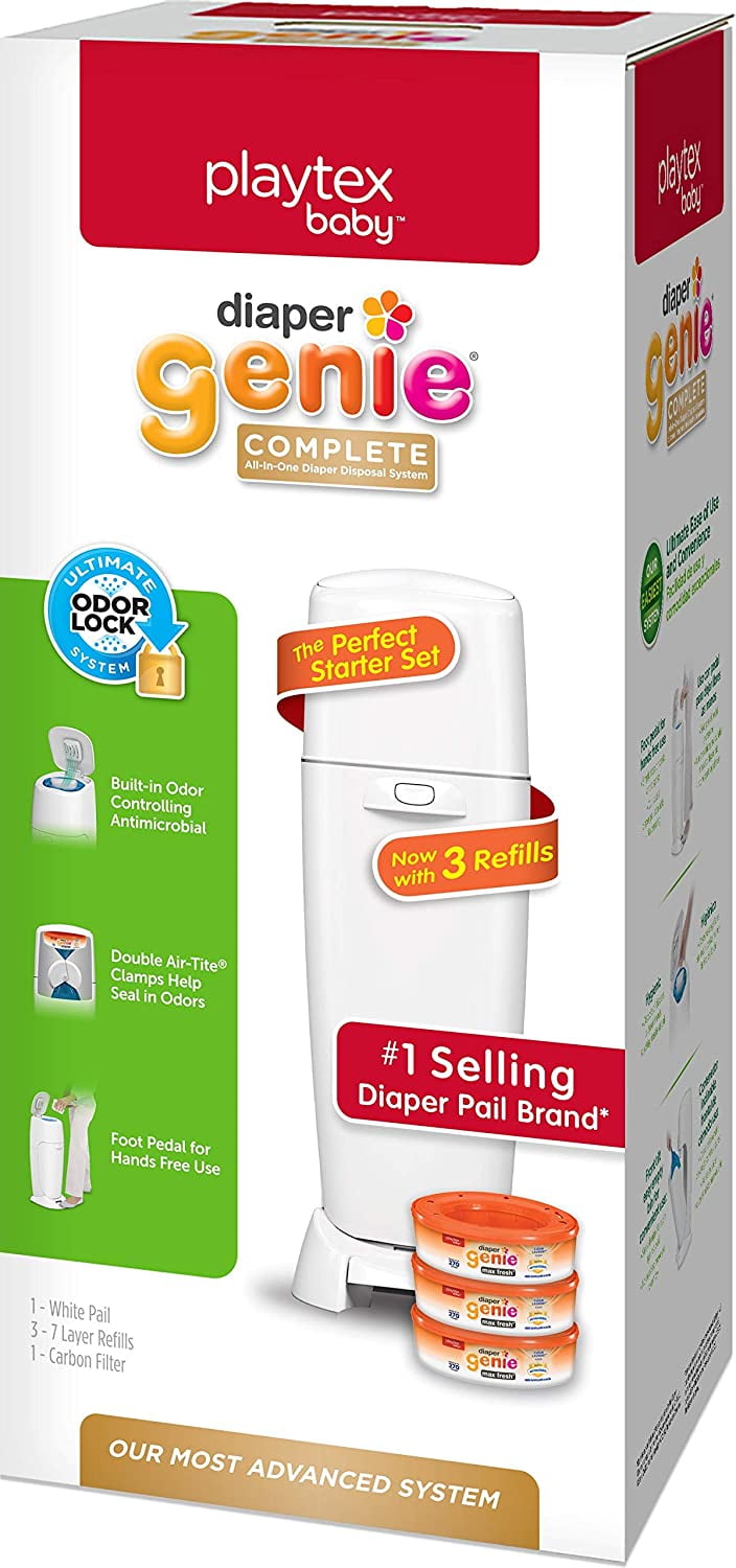 Playtex Diaper Genie Complete Diaper Pail, with Builtin Odor Controlling Antimicrobial