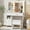 White, variant on Furnivado Vanity Desk with LED Lighted Mirror, 3 Adjustable Lighting Makeup Vanity Desk with 3 Storage Shelves, 5 Large Drawers and Storage Stool, Vanity with Power Outlet for Bedroom, White