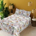 thumbnail image 2 of Ambesonne Floral Boho Fitted & Flat Sheet with Sham 3 Pcs Set, Japan Feels Flowers, Twin, Ceil Blue Pale Rose White, 2 of 5