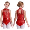 thumbnail image 1 of XUNZOO Justaucorps à Franges pour Filles, Paillettes, Rumba, Samba, Jazz, Danse, Rouge 6, 1 of 1