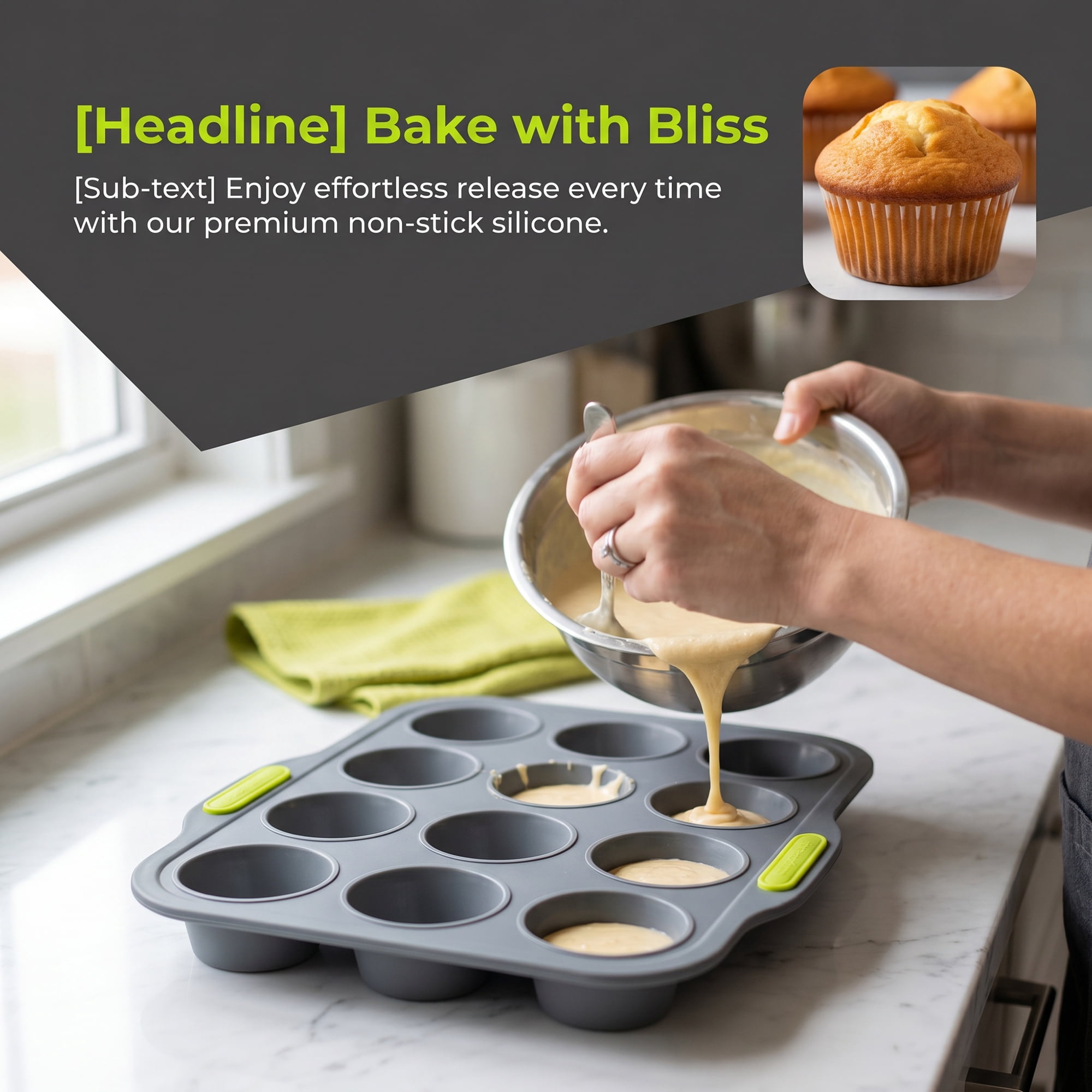 Unique Bargains Baking Pan 12-Cup Speckled Nonstick Silicone Tray for Bread GrayB 12"x7.9"