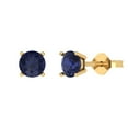thumbnail image 2 of 2 Ct Round Cut Studs Blue Sapphire 14K Yellow Solid Solid Gold Everyday Dainty Earrings Push Back, 2 of 7