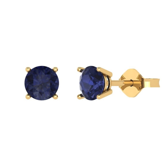 Clara Pucci 1Ct Blue Sapphire Round Cut VVS1 Push Back Stud 18k Solid hypoallergenic Gold Designer Earrings For September