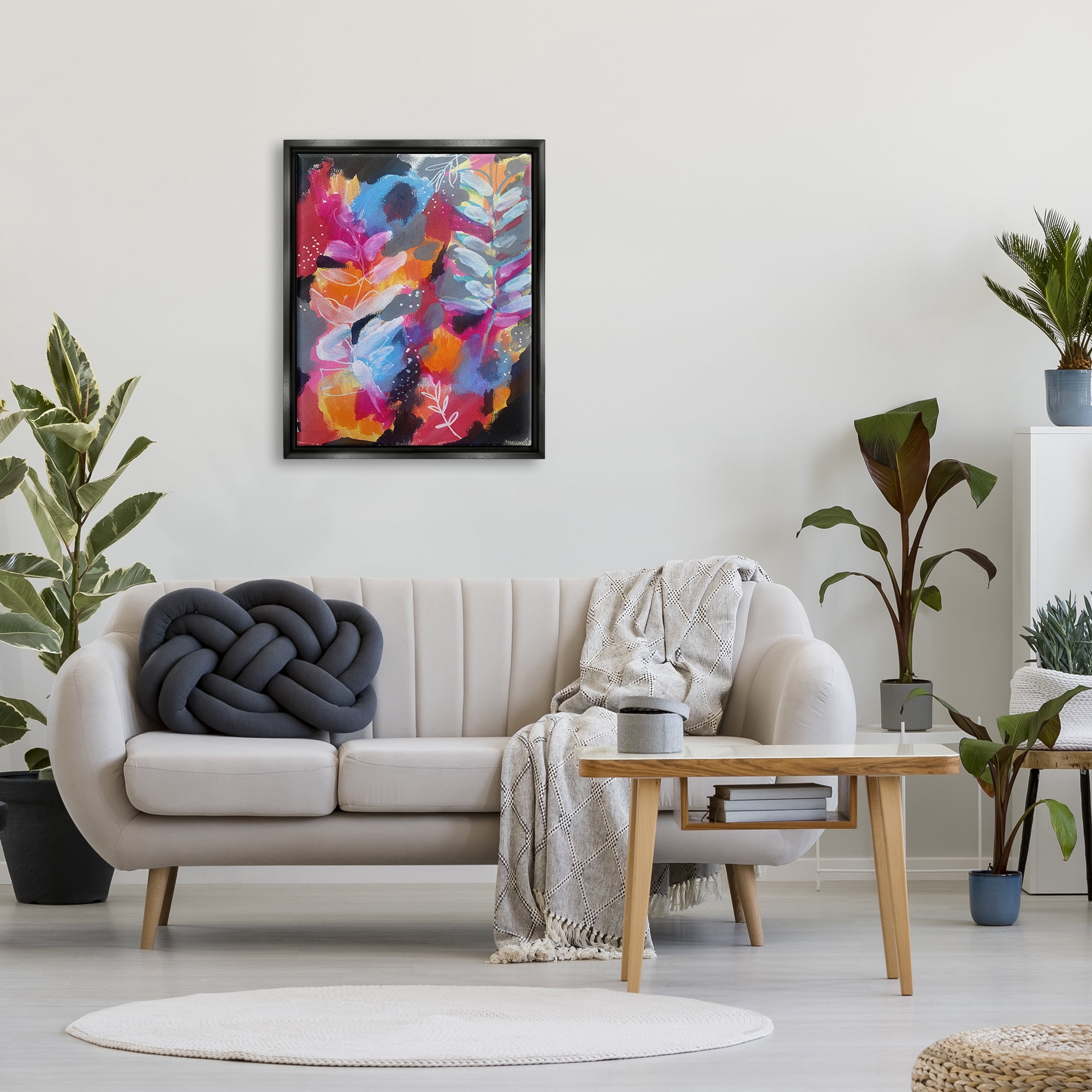 Stupell Industries Abstract Fern Leaves Botanical & Floral Painting Black Floater Framed Art Print Wall Art, 25 x 31