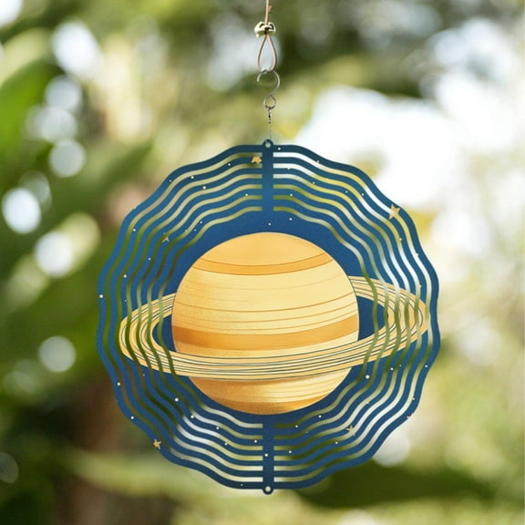 Golden Saturn (Blue Rings) Metal Wind Chime (No Electricity)  3D Dynamic Wind Chimes Sway in The Wind All-Season Outdoor Decor | Halloween & Christmas Gift