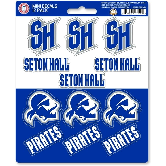 Seton Hall University Pirates 12-Piece Mini Decal Sticker Set, 5x6 Inch Sheet, Gift for football fans for any hard surfaces around home, automotive, personal items