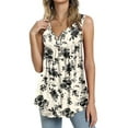 thumbnail image 2 of Women Summer Tank Tops Sleeveless Loose Fit Henley Button Down to Wear with Leggings Casual Pleated Blouse White 4XL, 2 of 7