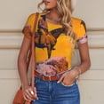 thumbnail image 4 of KLL Women 's Crew Neck Bodysuit Jumpsuits Cliff Western Cowboy Print Short onesies Stretch T Shirts, 4 of 5