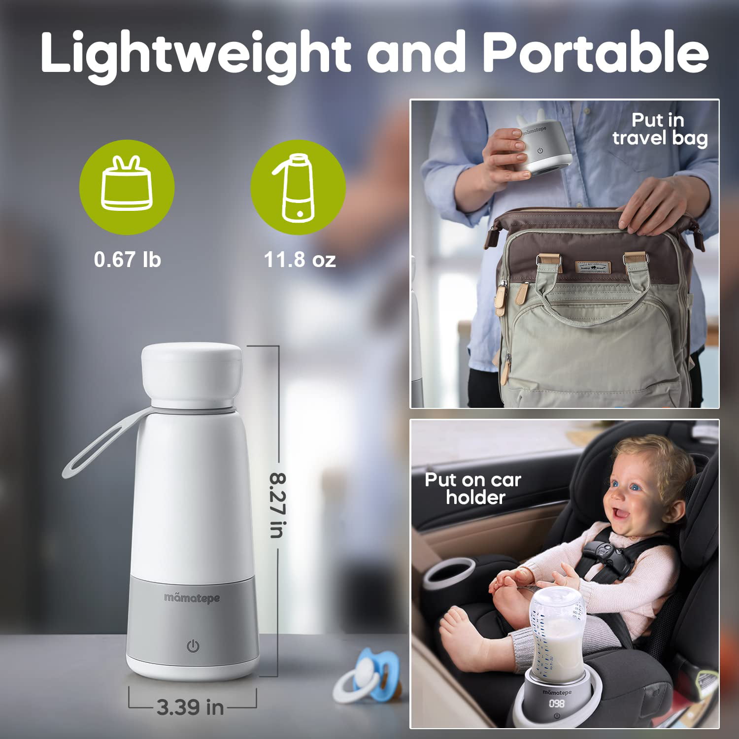 Mamatepe Upgrade Portable Bottle Warmer on The go, Travel Baby Breast Milk  Warmer for All Infant Bottles, Digital Water Temp Display Lid, BPA Free
