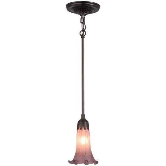 Meyda Tiffany 157419 Transitional One Light Mini Pendant from Lavender Pond Lily collection in Bronze/Dark finish, 5.00 inches