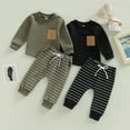 thumbnail image 5 of Douhoow 2pcs Toddler Baby Boy Long Pants Set Long Sleeve Pullover + Stripe Print Trousers 6M 12M 18M 24M 3T Kids Casual Outfits, 5 of 8