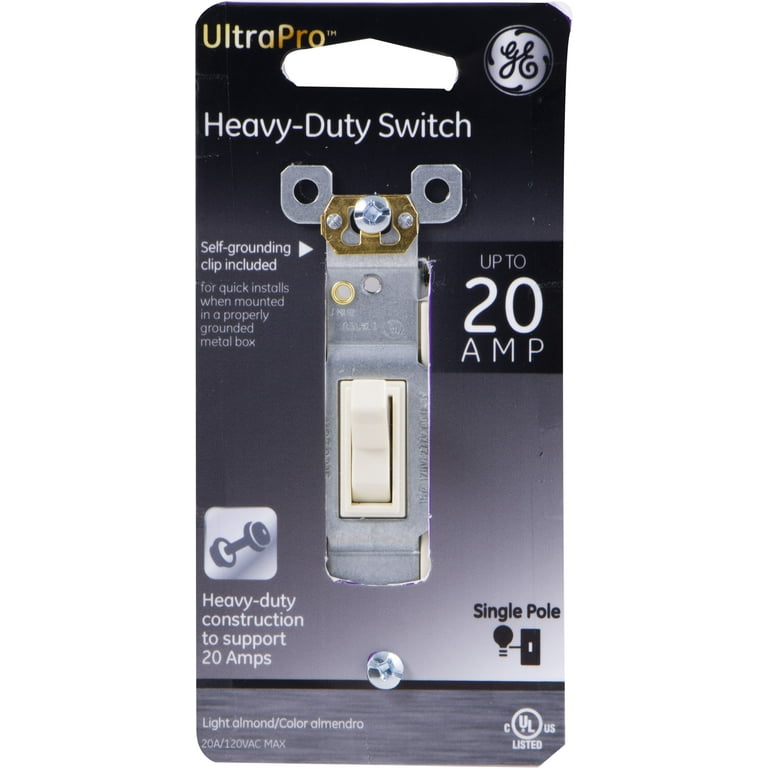 GE Heavy-Duty Grounding Toggle Switch Light Almond 15A 120V Single