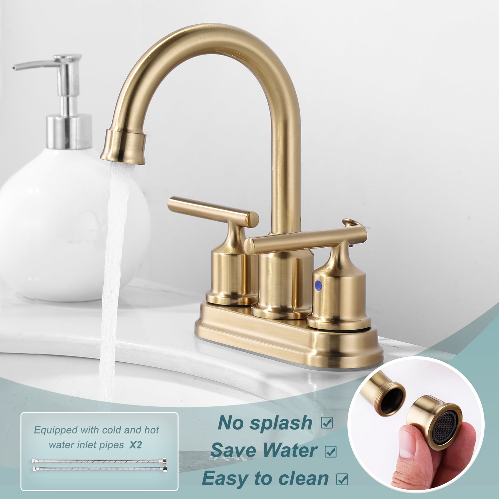 Wowow Gold 4-in centerset 2-Handle Bathroom Sink Faucet with Drain
