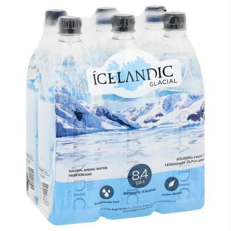 Icelandic Glacial Natural Spring Alkaline Water  1 Liter (6 Count) 33.81 Fl Oz (Pack of 6)