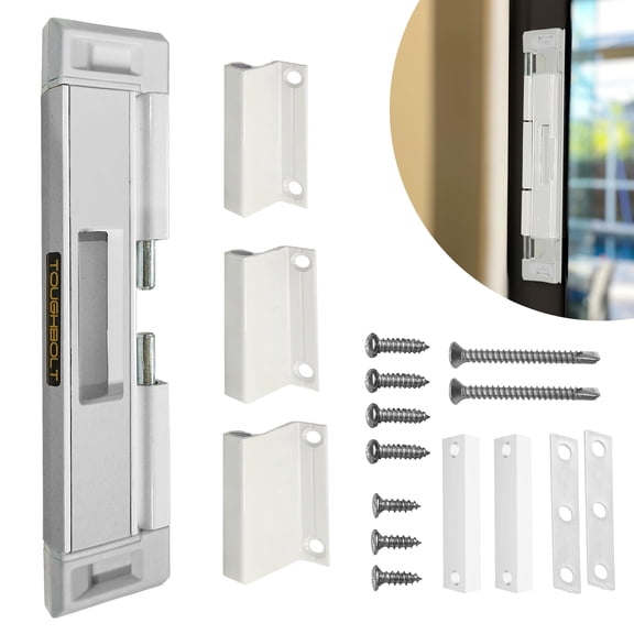 TOUGHBOLT Double Deadbolt Sliding Patio Door, Child Safety, Home Security Lock with 3-Receiver Latches, White, 1 Piece