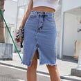 thumbnail image 3 of Women's High Waist Mid-Length Denim Pencil Skirt with Slit Autumn, 3 of 5