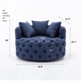 thumbnail image 3 of Accent Swivel Chair, Modern Linen Upholstered Barrel Chair with Black Round Base and Button Tufted Seat Cushion, Single Sofa Chair Leisure Chair with Curved Backrest for Living Room, Blue, 3 of 7