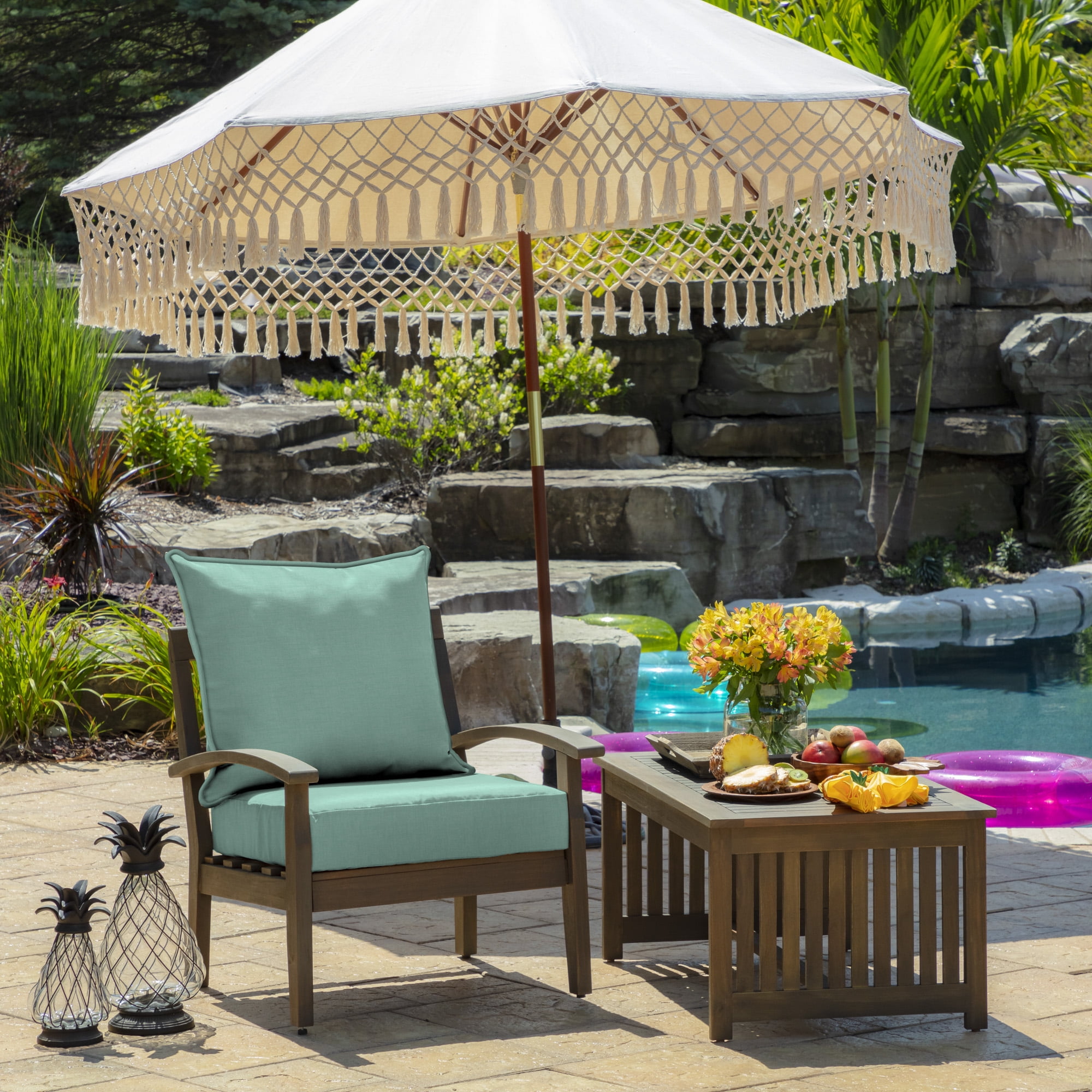ARDEN Outdoor Deep Seat Cushion Set (4-Pack), 24 in x 24 in, Weather-Proof, Rain-Proof, Fade Resistant Patio Cushion for Chair, Sofa, and Couch Aqua Leala