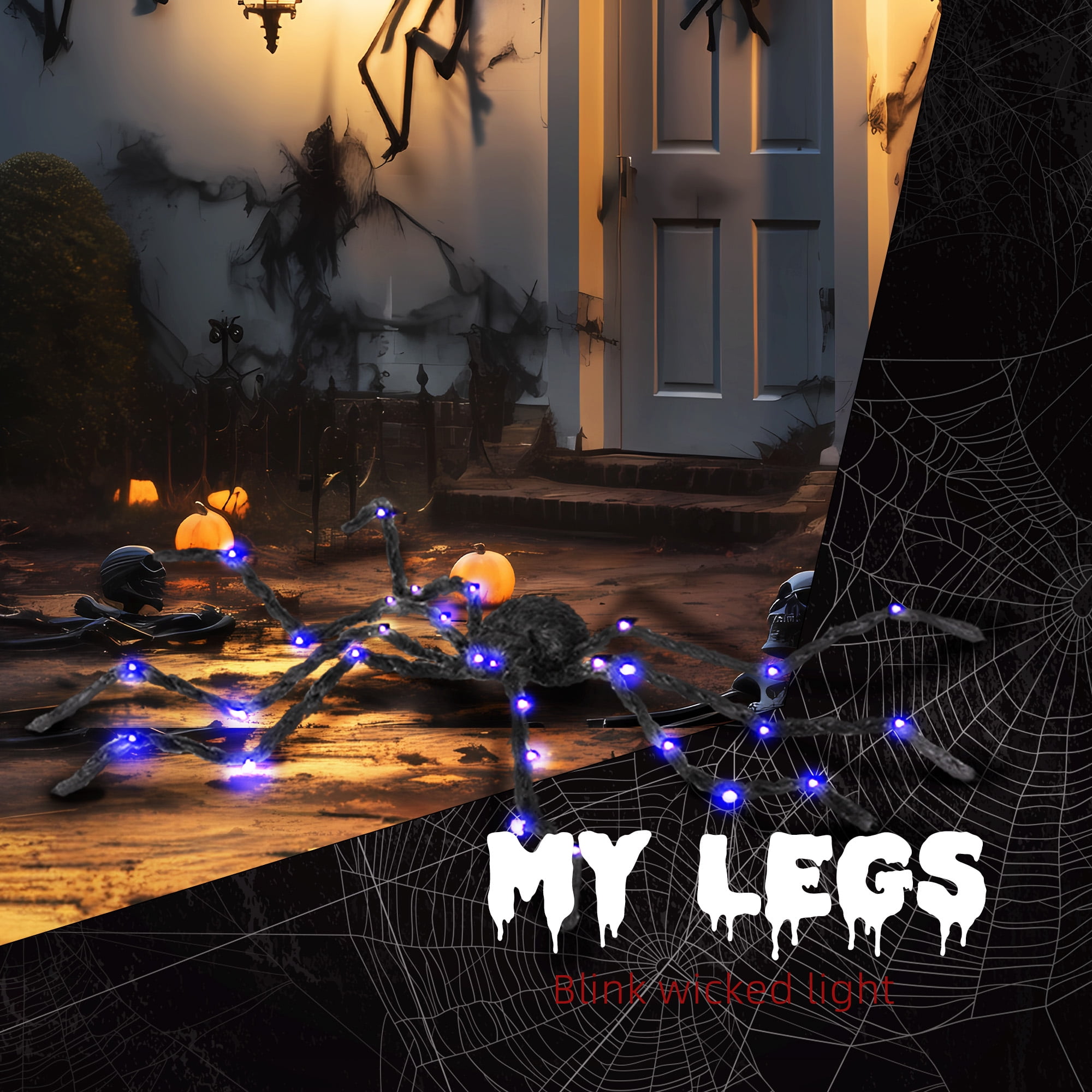 Alvantor Halloween Prop Light-up Oversized Spider Outdoor Halloween Decorations with Light Up Bendable Legs