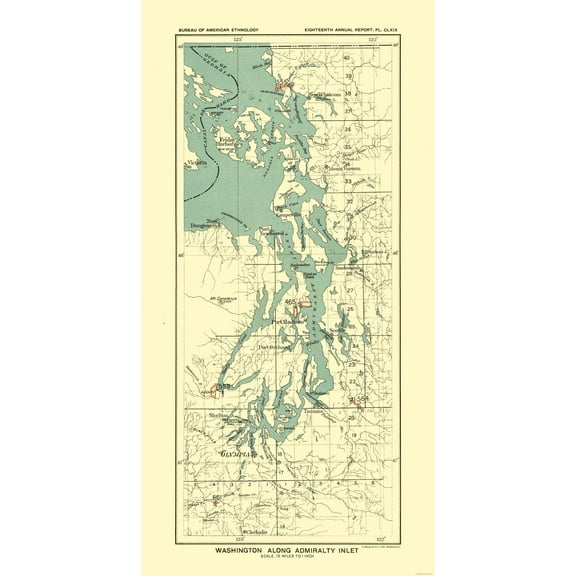 Historic State Map - Washington Admiralty Inlet - Hoen 1896 - Vintage Wall Art