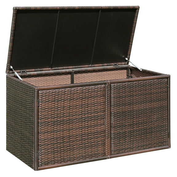 Patiojoy Outdoor Rattan Storage Box Patio Wicker Storage Bin Cabinet 88 Gallon Brown