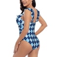 thumbnail image 5 of Yiaed Blue Squares Print Women's Ruffled One Piece Swimsuit V Neck Swimwear Slimming Monokini for Woman-Small, 5 of 8