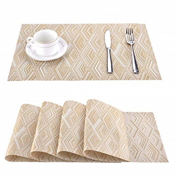 AUQ Placemat,Eco-Friendly Pvc Table Mat,Perfect Home Decor Dinner Mats,Gold