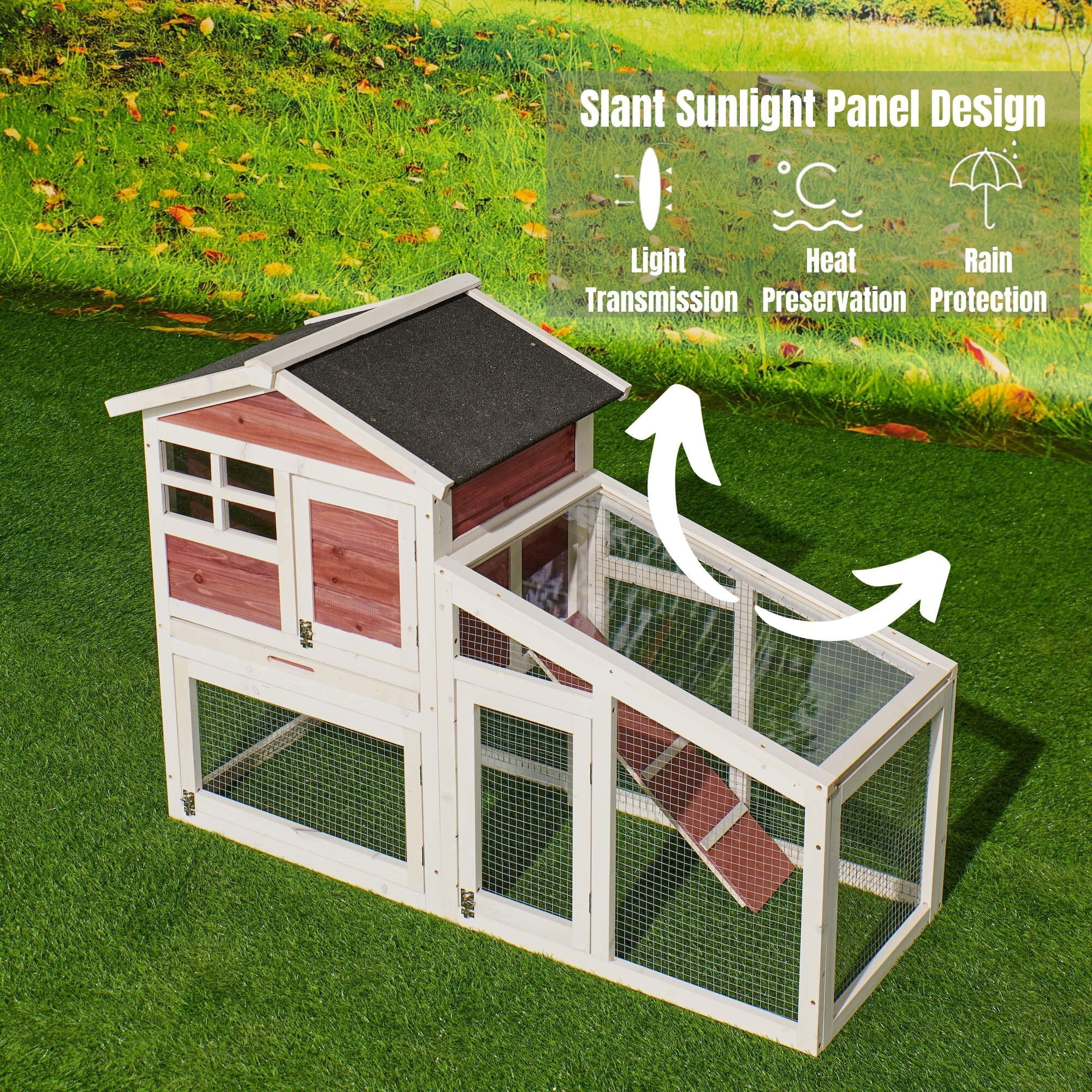 Kepooman 2-Tier Wooden Bunny Cage with Ventilation Door & Removable Tray, Rabbit Hutch Hen House, Auburn Kepooman 2-Tier Wooden Bunny Cage with Ventilation Door & Removable Tray, Rabbit Hutch Hen House, Auburn