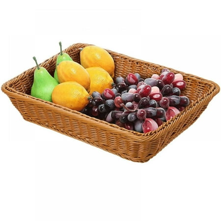 

Wicker Basket Woven Basket Bread Tray Serving For Food Fruit Cosmetic Storage Tabletop Bathroom Storage Kitchen Organizer