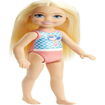 Barbie Club Chelsea Doll, Small Doll with Long Blonde Hair, Blue Eyes & Mermaid-Graphic Swimsuit
