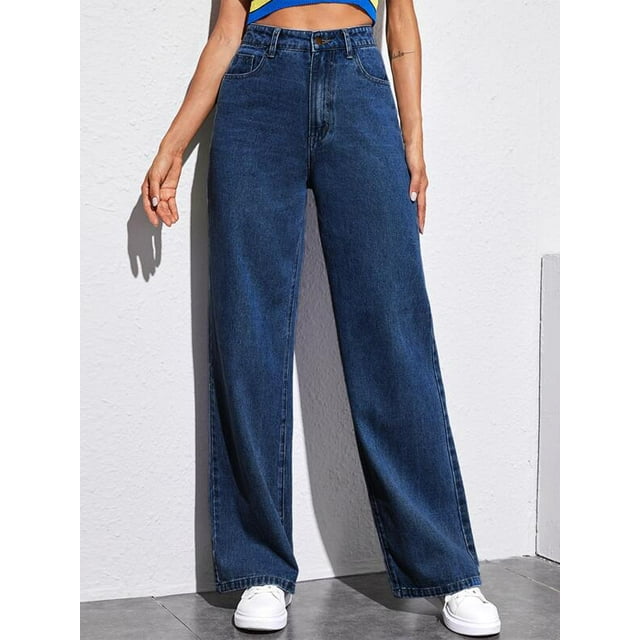 U.Vomade Jeans Taille Haute pour Femmes Jeans à Jambe Grand pour Dames