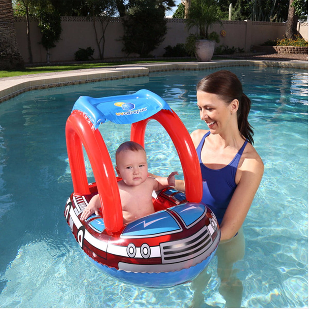 Swimming Ring Inflatable Baby Float Sunshade Swimming Boat Seat Canopy Swim 
