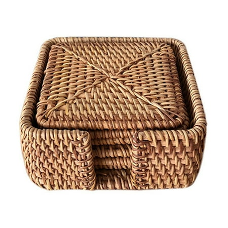 

Rattan Coasters Coasters Exotic Handmade Teacup Coasters Creative Gift for Kitchen Table Drinks Crafts Table Desk Office Hote for Drinks Square Natural Coasters Drink Spills Coasters Set 6 PCS