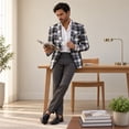thumbnail image 4 of AZoiNM Men's Plaid Blazer Sport Coat, Black White Checkered Single Breasted Suit Jacket, Slim Fit Notch Lapel Casual Dress Jacket for Wedding Party Prom, 4 of 6