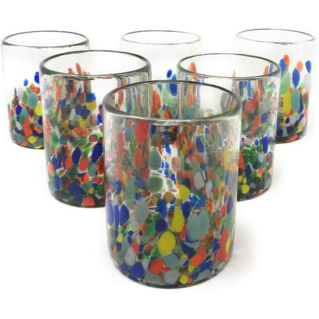 

Hand Blown Drinking Glasses – Set of 6 Multi-Color Confetti Carmen Tumbler Glasses 10 oz.