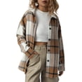 thumbnail image 4 of Xingqing Women's Retro Plaids Button Down Shacket Jacket Wool Blend Long Sleeve Jacket Coat Khaki M, 4 of 9