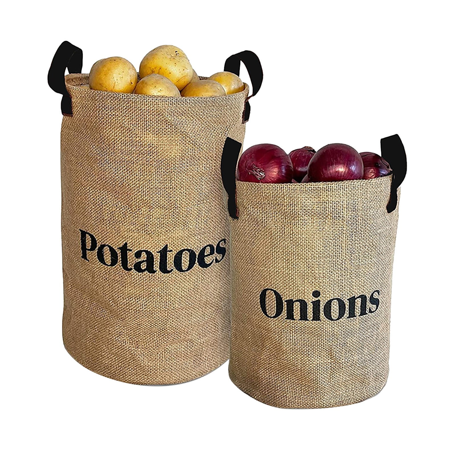 Breathable Jute Produce Storage Bags - Reusable Mesh Pouches for Potatoes, Onions and Root Vegetable Preservation in Pantry Closets(Khaki)