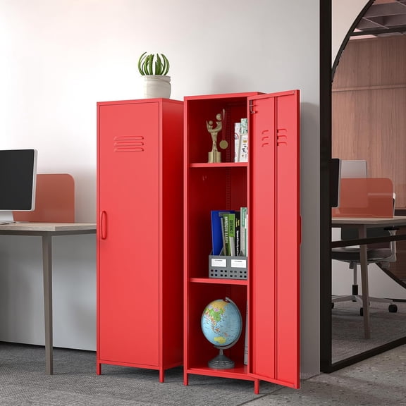 Red Metal Bedroom Armoire Wardrobe Closet for Hanging Clothes, 51" Storage Cabinet 1 Doors and 2 Adjustable Shelves, Storage File Cabinet, Locker for , Home, Office, Gym and School