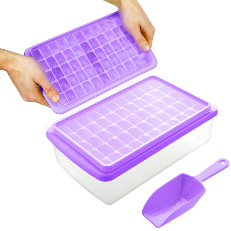 Yoove Ice Cube Tray with Lid & Bin | BPA Free Ice Tray for Freezer with Cover, Container & Scoop | No Spill Stackable Ice Cube Trays with Easy Release 